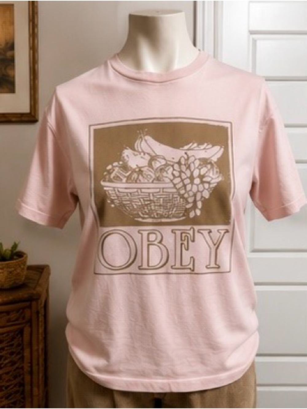 OBEY Fruit Basket Graphic T-Shirt Pale Pink Size M